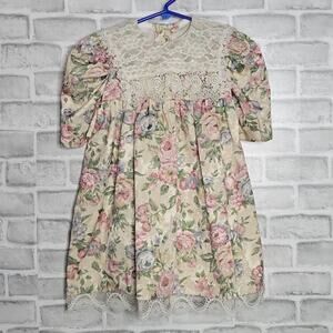 Vintage Girls Floral Tapestry & Lace Dress, size 4